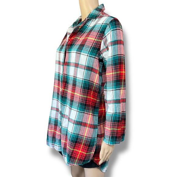 Old Navy Womens Plaid Flannel Button Down Pajama Shirt Nightgown Medium - Picture 6 of 9